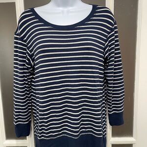 Theory Striped Long Sleeve Top in Navy and Cream